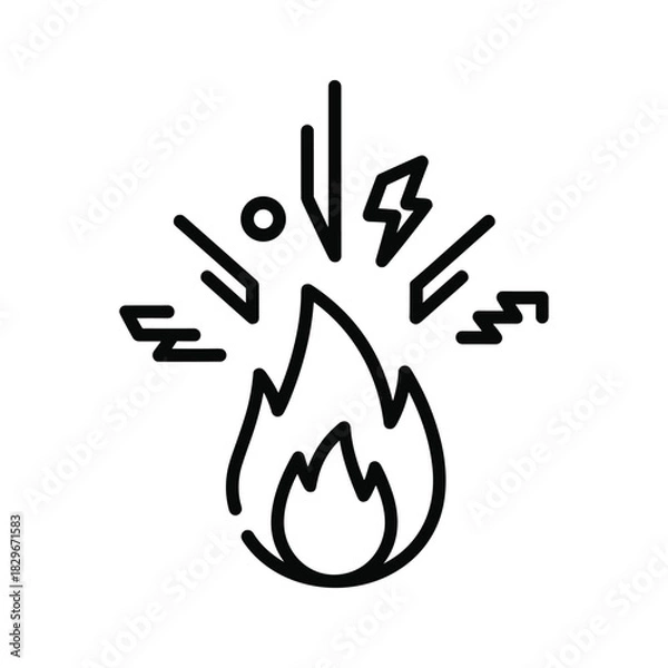 Fototapeta Burning flame with surrounding electrical sparks and energy pulses, representing danger, power, and heat.