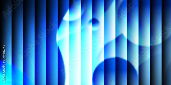Fototapeta Abstract Blue Stripes with Glowing Spheres and Light Rays, Futuristic Digital Art