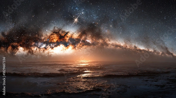 Fototapeta Dramatic coastal nightscape under a vivid Milky Way