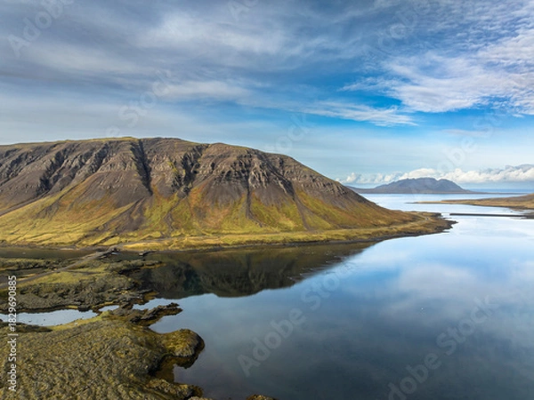 Obraz Aerial view over mountain range, lava field and lake - Snaefellsnes - Iceland