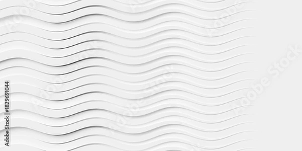 Fototapeta Randomly offset horizontal white curved lines or boxes geometry background wallpaper banner, thickness fade out with copy space