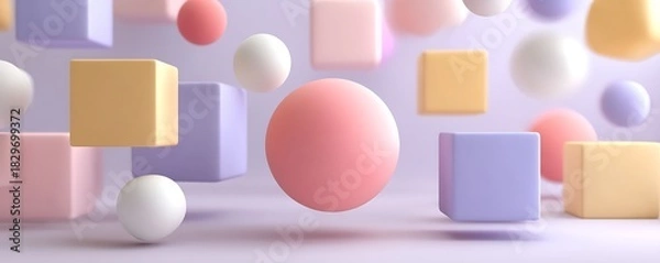 Fototapeta Calm Pastel 3D Geometric Floating Elements Background, Pastel Abstract 3D Scene Featuring Floating Shapes for Clean Modern Layouts, Minimal Creative Artwork, Creative Designs and Digital Presentations