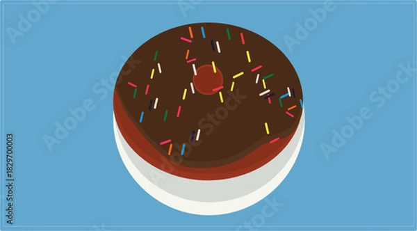 Fototapeta Flat Design Chocolate Donut with Sprinkles Vector Illustration (Dessert, Sweet Food Icon)
