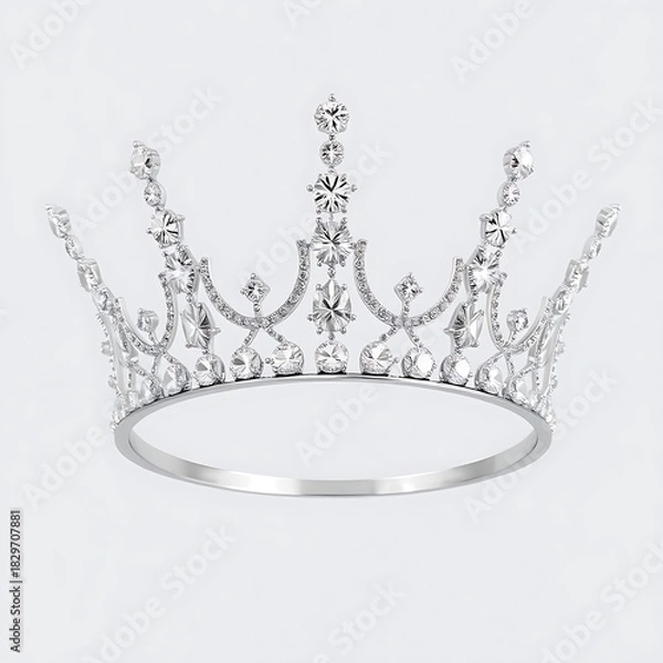 Fototapeta Silver crown with sparkling diamonds isolated on transparent background