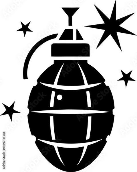Obraz Grenade icon with sparks silhouette vector black , , white background