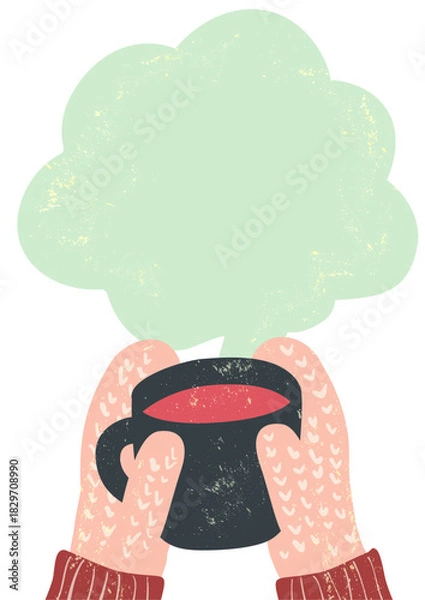 Obraz 冬のカフェ　コーヒー（ラテ）を持つ手