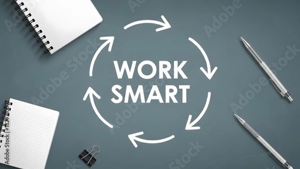 Fototapeta Boost productivity with stylish desk setup promoting smart work habits and efficiency in a modern workspace, surrounded by notebooks and pens for creative planning