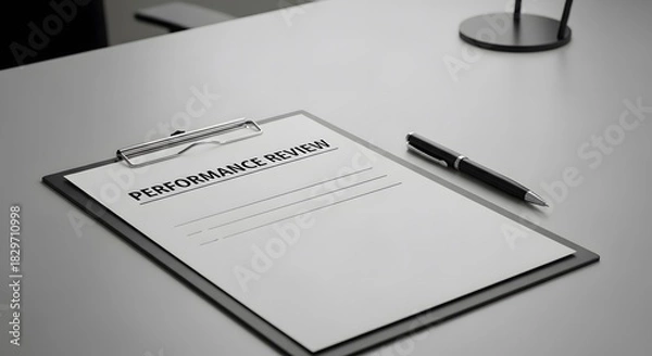 Fototapeta Performance review documents on desk ready for feedback and employee evaluation in a modern office, perfect for business, management, and HR concepts