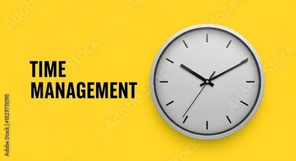 Fototapeta Master your day with effective time management techniques featuring a modern clock against a vibrant yellow background for business success and productivity