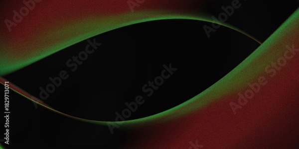 Fototapeta pitch black abstract background with elegant curves in Deep Red and Neon Green (Rim Light). A perfect design with a mysterious, elegant, and moody aura.