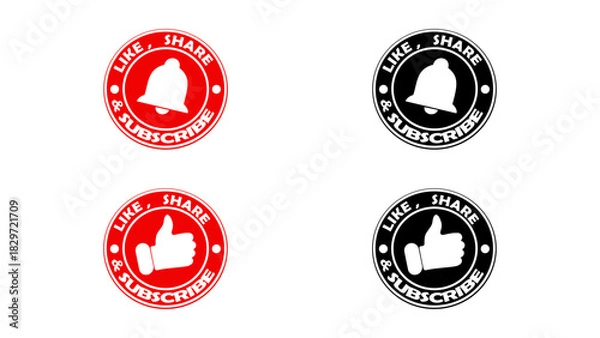 Fototapeta Red & Black Like Share Subscribe Icon – Isolated Round Button Graphic