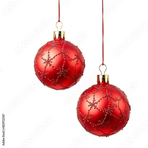 Fototapeta Two red Christmas ornaments isolated on transparent background