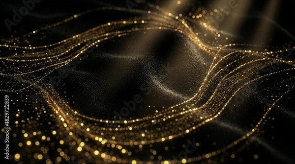 Obraz 黒地に舞う金色の粒子が描く優雅な流線