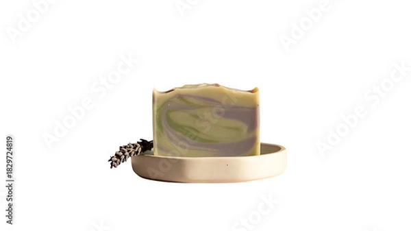 Fototapeta Artisanal Soap: A beautifully crafted bar of soap, a symbol of purity and natural skincare. A perfect blend of texture, color and design, that elevate everyday self-care