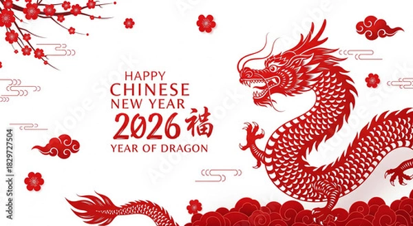 Obraz Chinese new year greeting with dragon