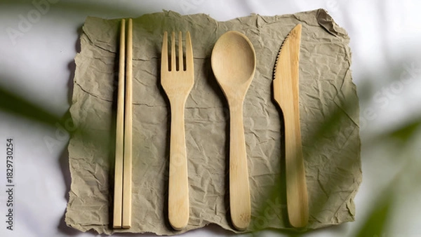 Fototapeta fork and knife on a napkin