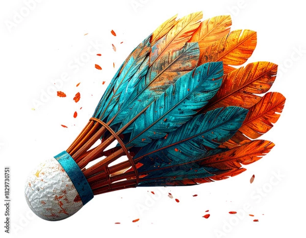 Fototapeta  Vibrant Feather Shuttlecock Macro Illustration on Transparent Background.