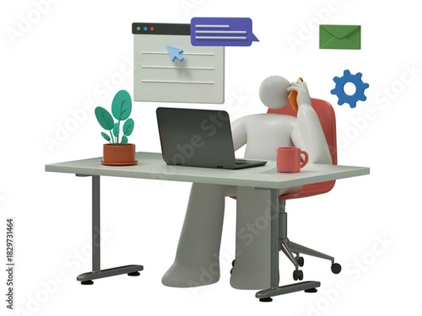 Fototapeta Multitasking at work, managing communications, organizing thoughts