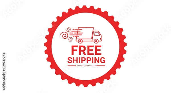 Obraz Red circular stamp icon graphic illustrating free shipping service