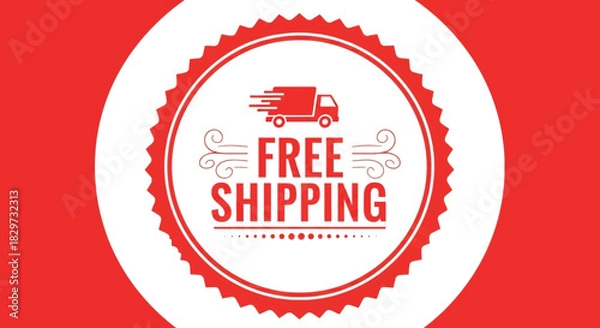 Obraz Red and white circular badge graphic promoting free shipping service
