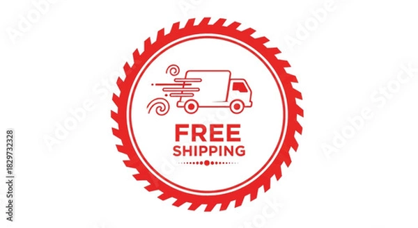 Obraz Red circular badge icon illustrating a fast delivery truck for free shipping