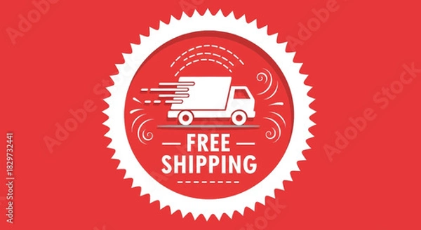 Obraz Red circular stamp graphic featuring a white delivery truck icon and text