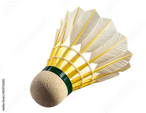 Fototapeta  Photorealistic Yellow Shuttlecock Angled View on Transparent Background.