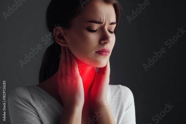 Obraz Female with Swollen Thyroid Gland Neck Pain