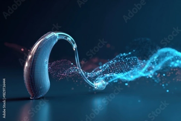 Obraz Futuristic Hearing Aid with Digital Sound Wave Visualization Isolated