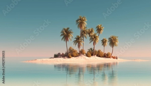 Fototapeta Tropical Paradise: Palm Trees And Sun-Kissed Beaches On A Serene Island In The Tropics, Perfect For Relaxation And Exploration.