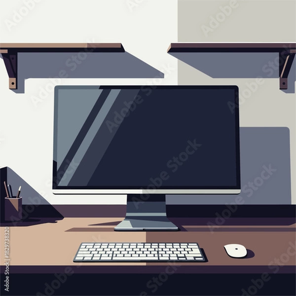 Fototapeta Modern computer setup with keyboard and mouse on a desk.