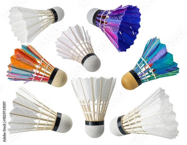 Fototapeta  Vibrant Colorful Badminton Shuttlecocks on Transparent Background.