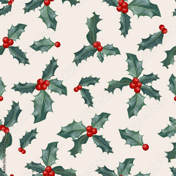 Obraz Seamless vector pattern with holly berries
