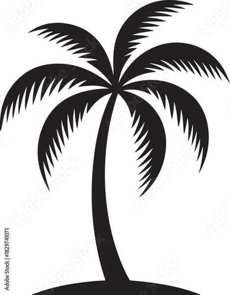 Obraz Single palm tree silhouette vector icon representing tropical vacation and summer holidays isolated on black background for travel