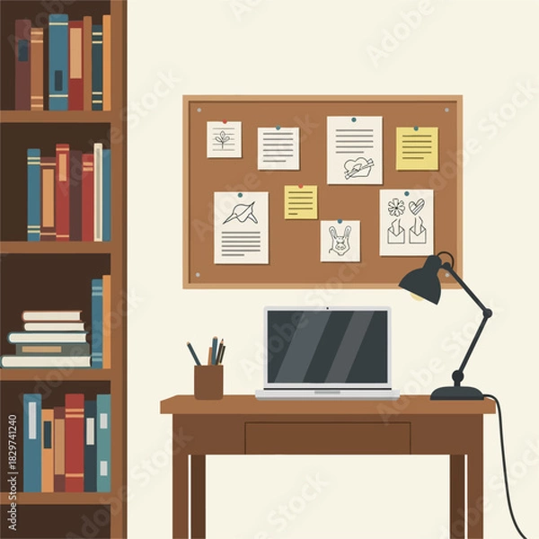 Fototapeta Desk with Laptop and Lamp in a Study Room.