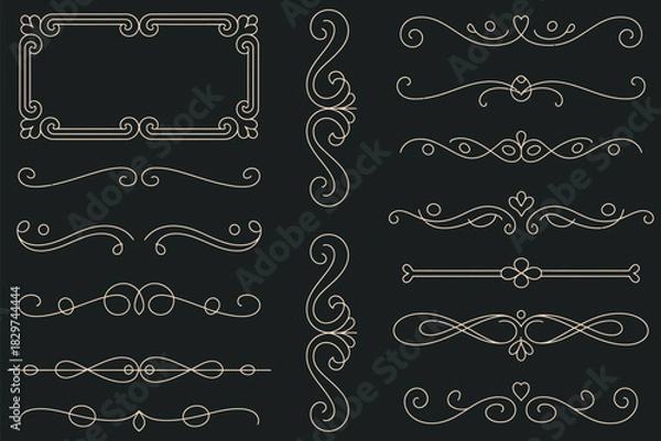 Fototapeta Sophisticated set of calligraphic design elements borders, frames, and dividers