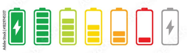 Fototapeta Battery level indicators. Colorful battery charge level icons. Battery power level pictograms in outline style. Battery level indicators. vector illustration eps file. 