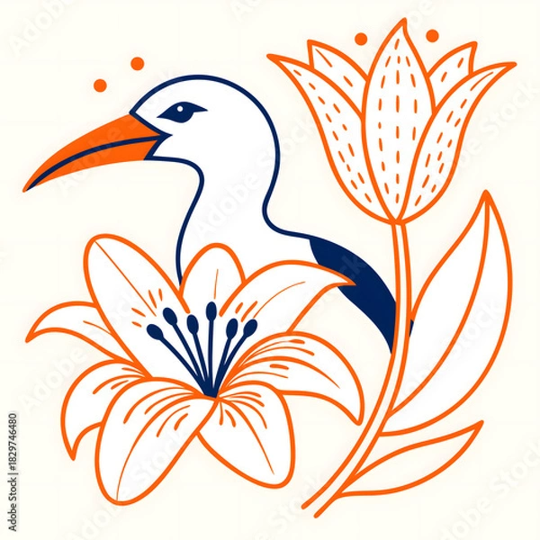 Fototapeta vector illustration of a bird with flowers