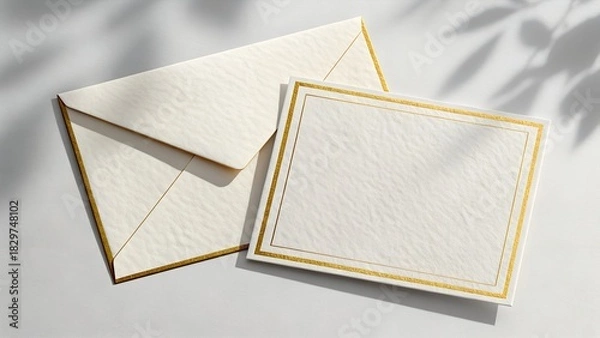 Fototapeta Textured Greeting Card with Matching Decorative Envelope in Minimalist Neutral Setting for Wedding Invitations and Elegant Stationery Layouts