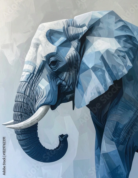 Obraz Cubist elephant portrait modern art urban gallery blue tones close-up view abstract concepts