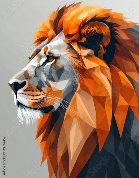 Obraz Cubist lion portrait abstract art style digital illustration modern environment side view bold conceptual design