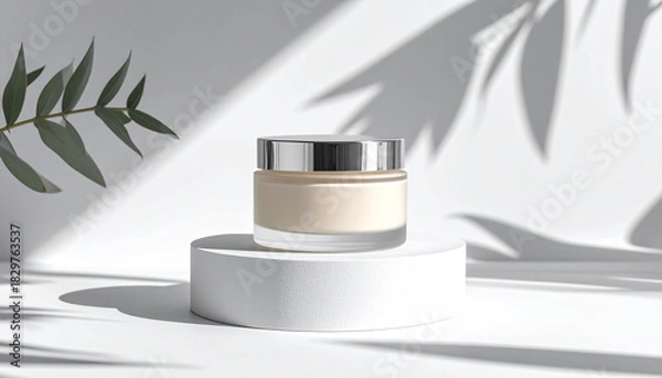Obraz Showcasing unlabeled beige cream jar studio setting product photography minimalist aesthetic close-up view beauty concept