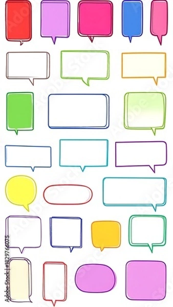 Fototapeta A collection of various colorful speech bubbles, chat icons, and conversation designs on a white background