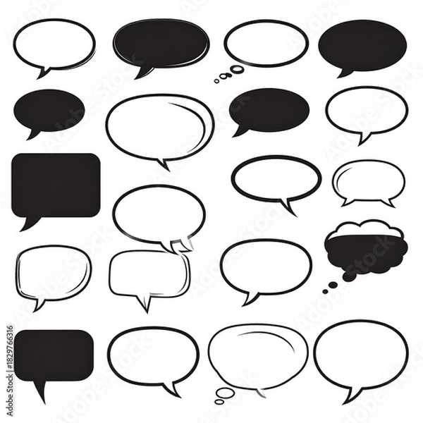 Fototapeta A collection of various comic-style speech bubbles, in black and white, depicting shapes and styles