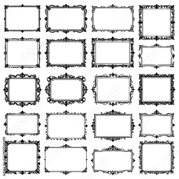 Fototapeta A collection of various decorative frames in a vintage, ornate style with intricate floral and scrollwork detailing