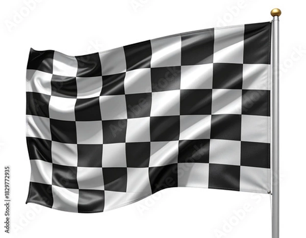 Fototapeta  3D Checkered Finish Flag Waving, Front View, Isolated on Transparent Background.