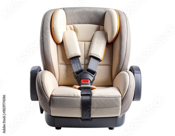 Fototapeta Modern Child Car Seat for Safety and Comfort, Front View, Isolated on Transparent Background.