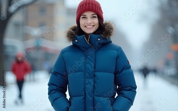 Fototapeta blue warm down winter jacket. High quality