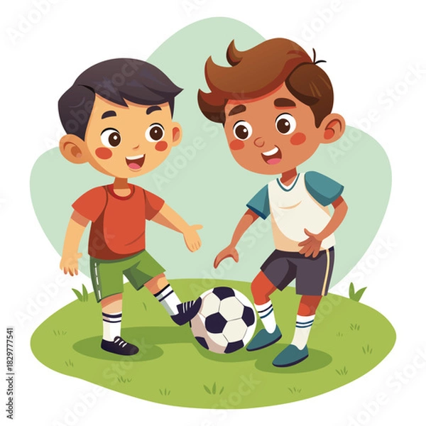 Obraz Kids Playing Soccer Illustration