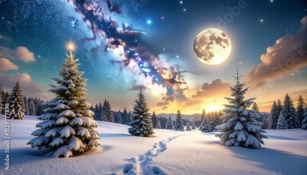 Fototapeta christmas tree in the snow